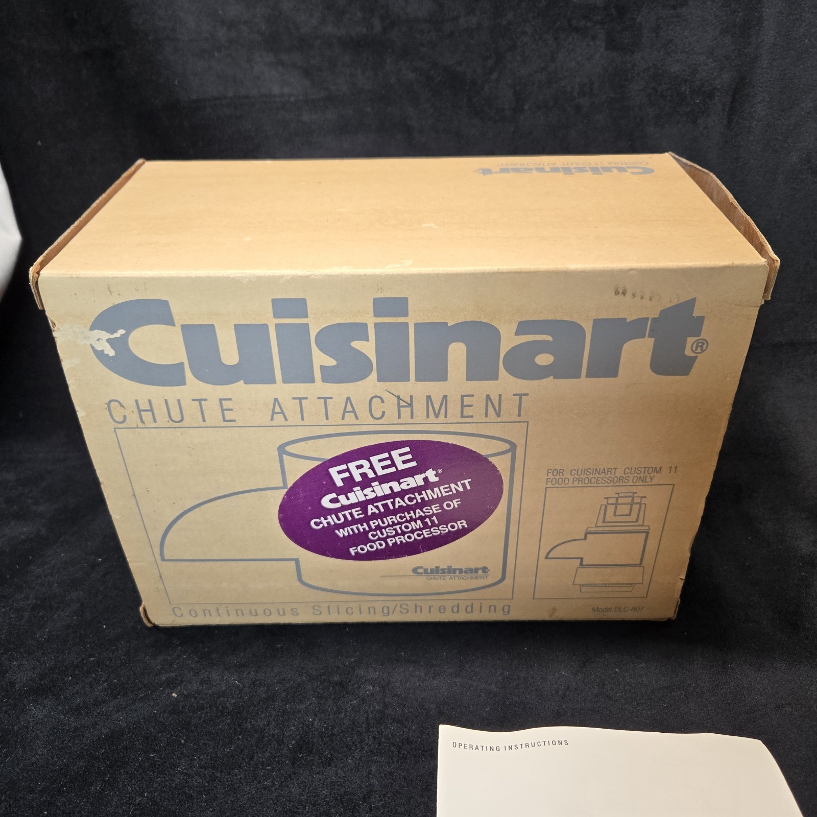 Cuisinart Food Processor Chute Attachment w Box Manual DLC-7 DLC-10l
