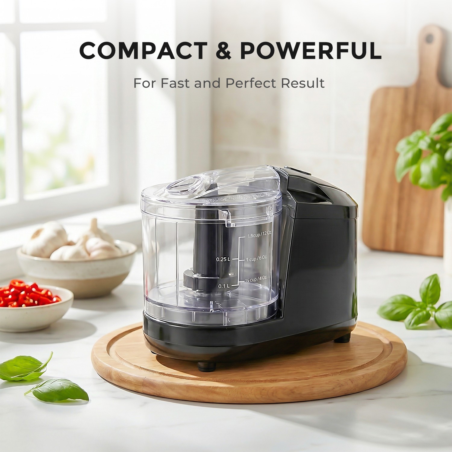 1.5-Cup Electric Food Chopper, 100W Mini Processor, Stainless Steel Blade