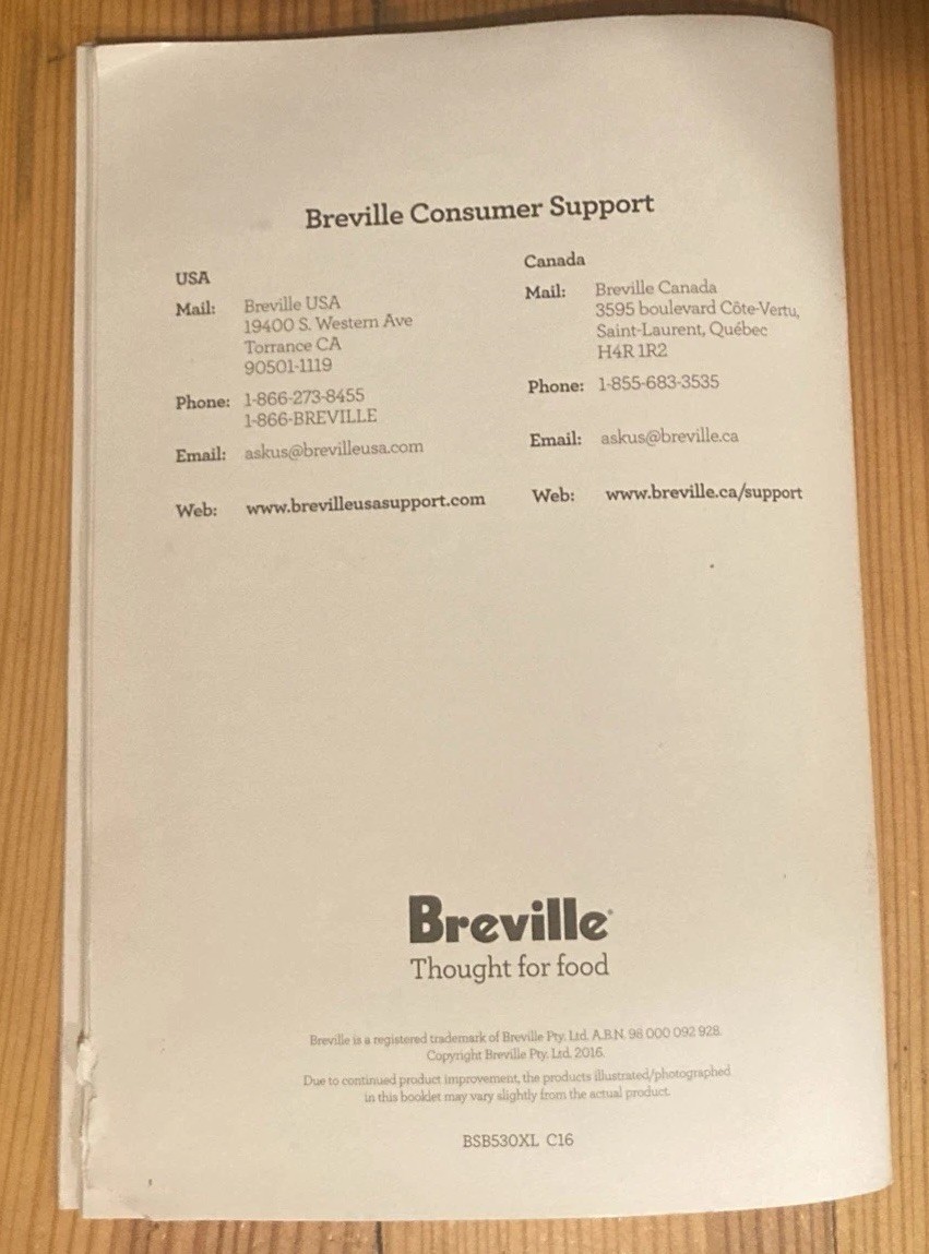 Breville All in One Food Processor Hand Blender BSB530XL Part, Instruction Book