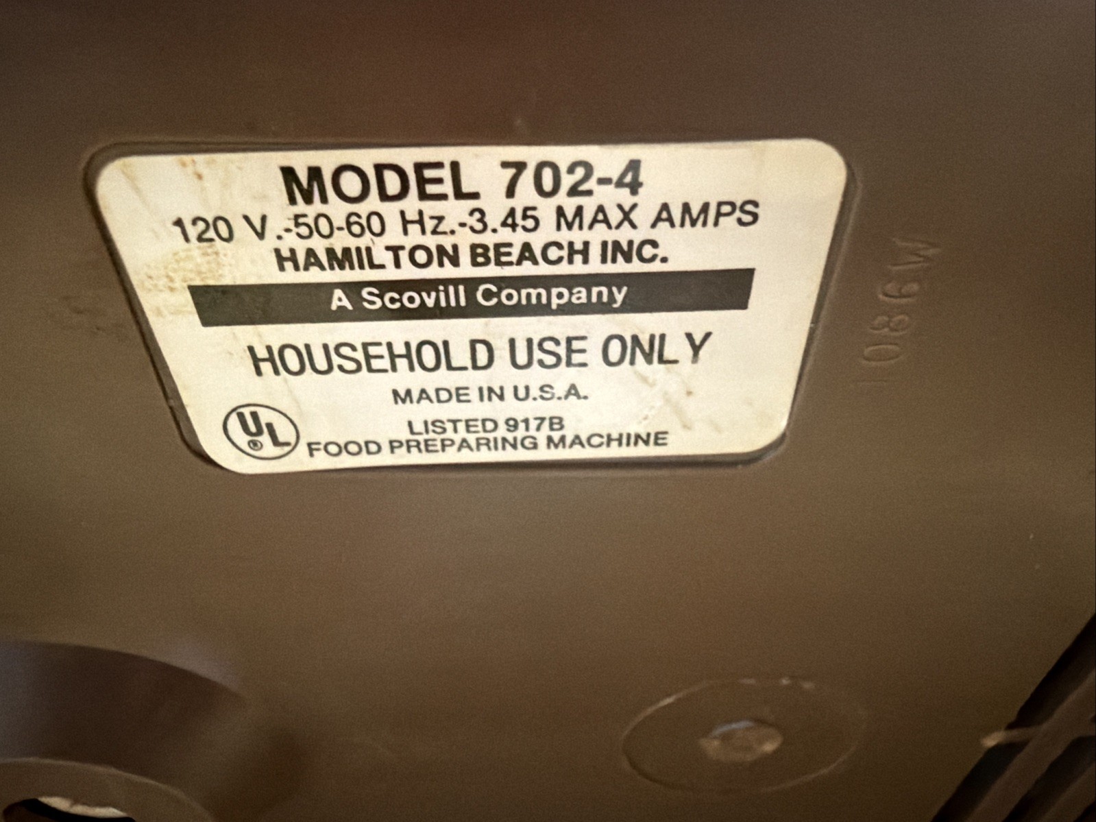 VINTAGE Hamilton Beach Scovill Electric Food Processor Model 702 -4 Almond USA *