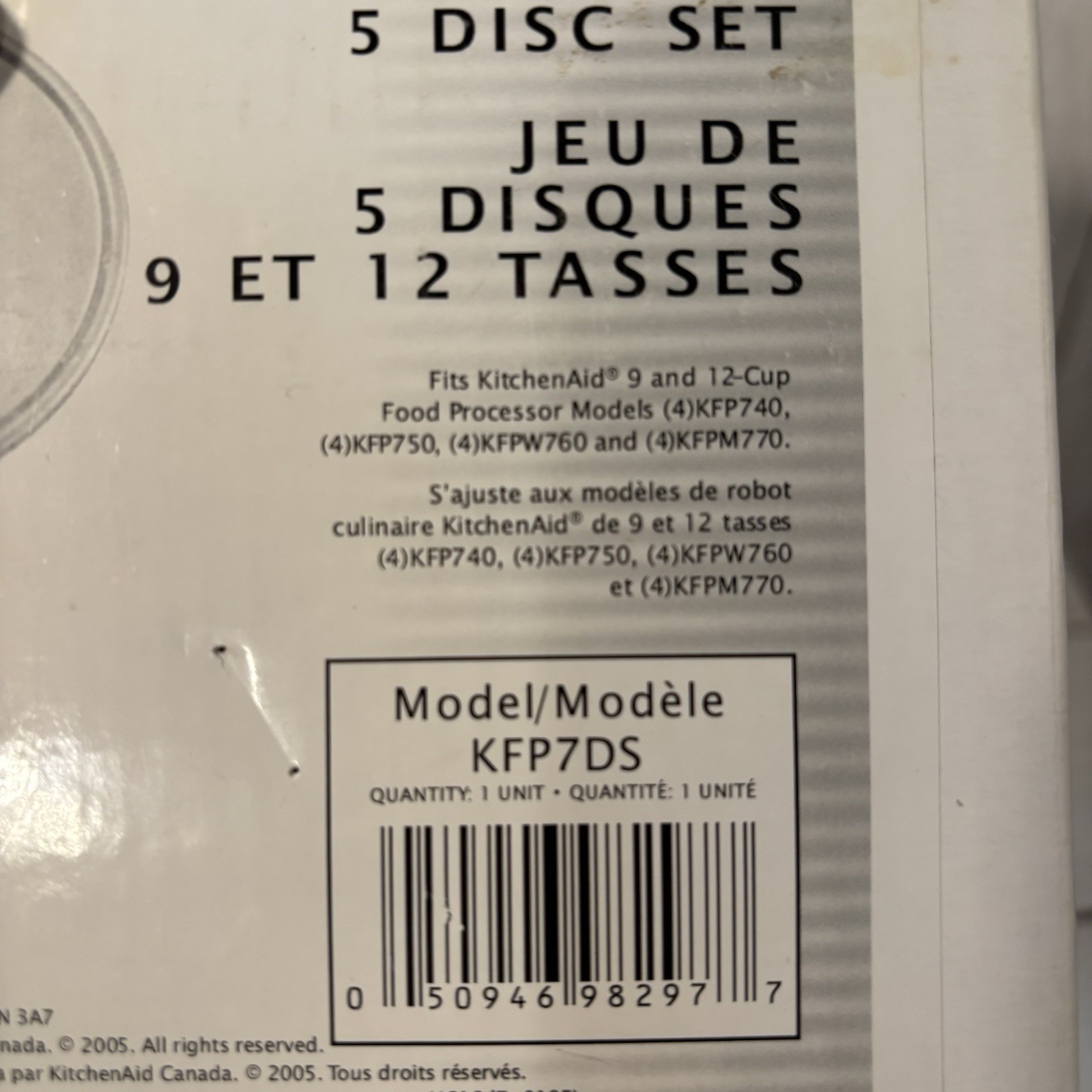 KitchenAid Food Processor 5 Disc Set KFP7DS For 9&12 Cup KFP740 750, KFPW760 770