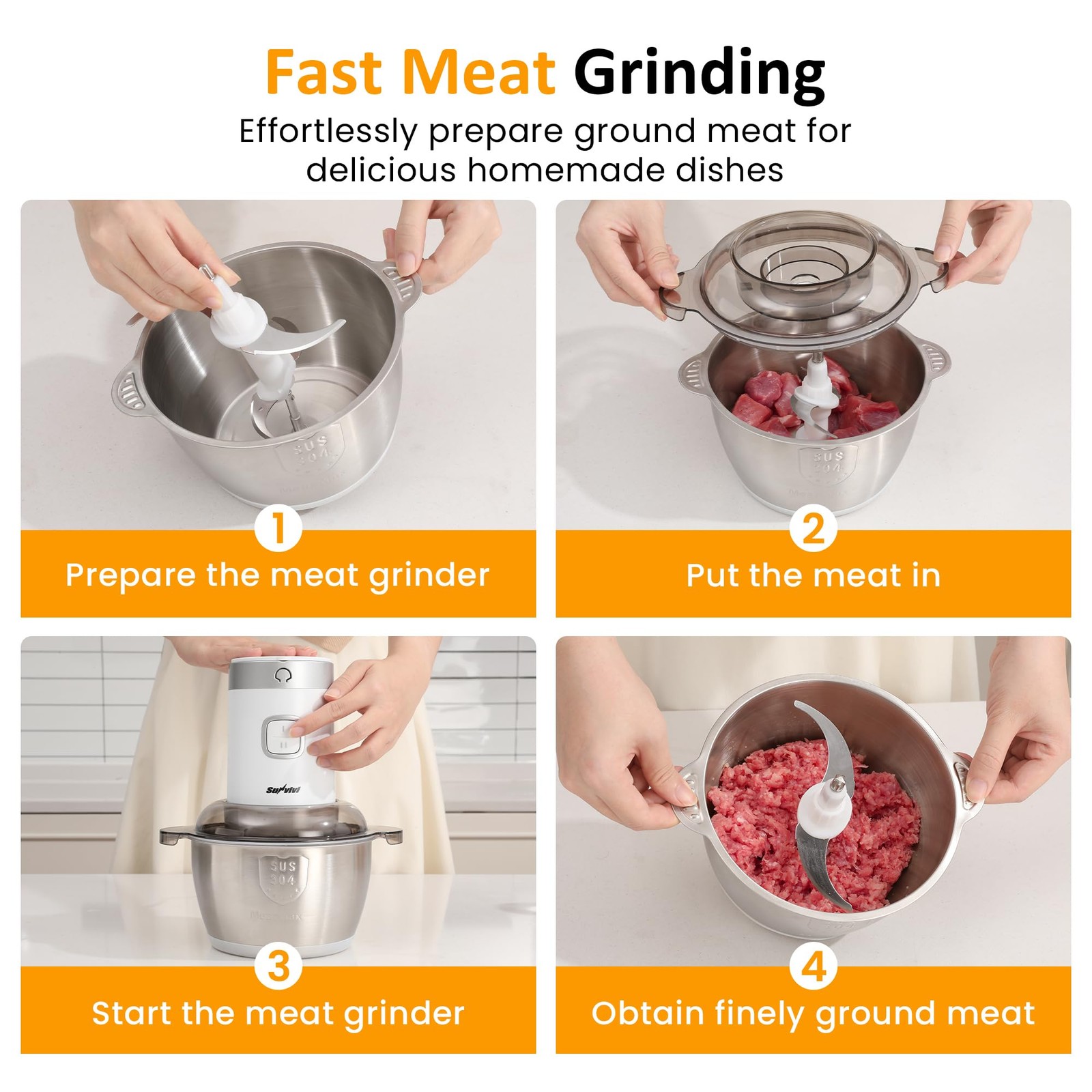 4-IN-1 Food Processor: Electric Chopper for Meat Grinder, Vegetable Chopper, …
