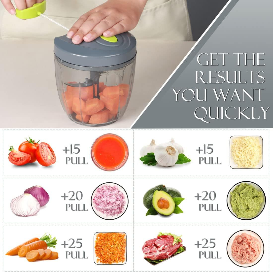 Manual Food Processor Vegetable Chopper, Portable Hand Pull String Garlic Mincer