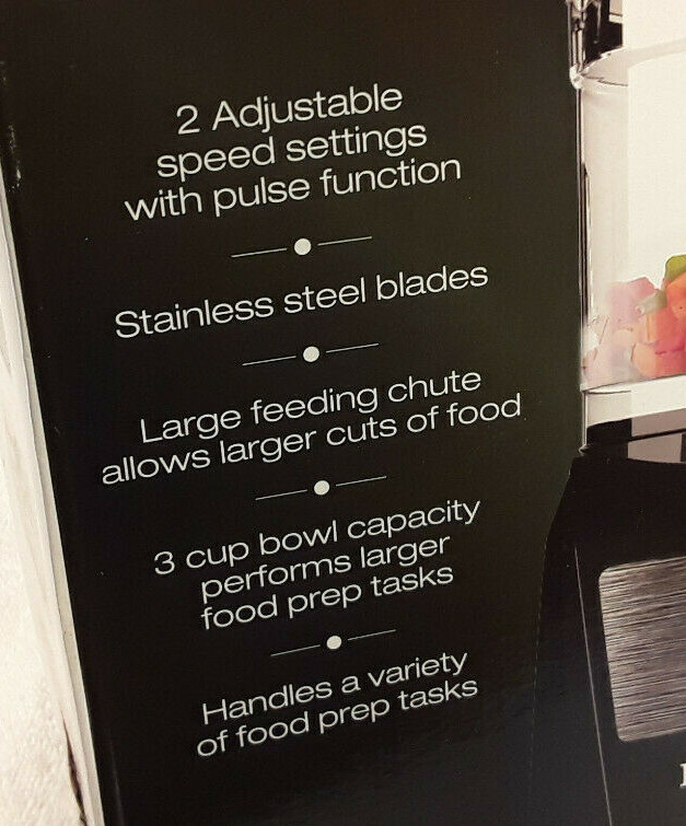 Elite Food Processor 3 Cup Compact Black Stainless Blades Model EFP-7719