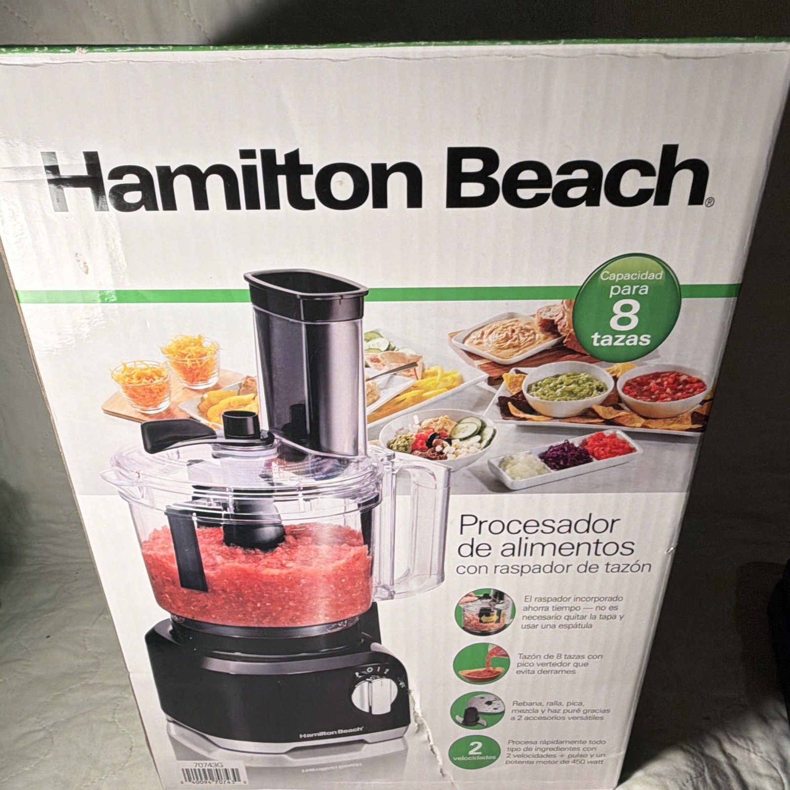 Hamilton Beach 70743G 8-Cup 450W Food Processor Black Pulse Slice Shred #1925