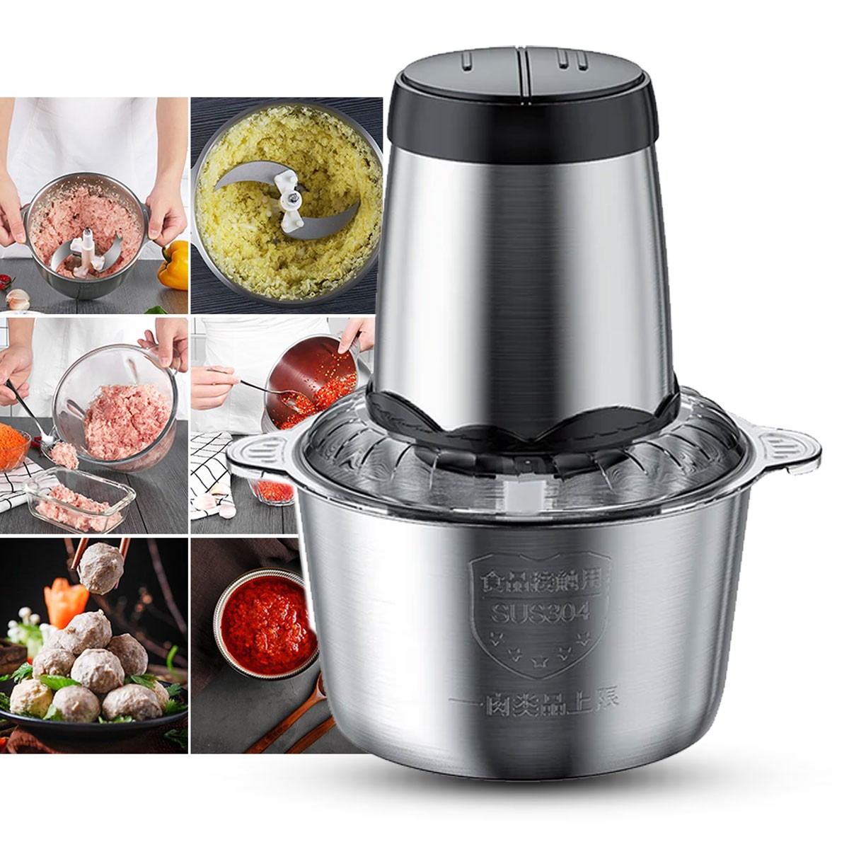 2L Electric Food Chopper Electric Stainless Steel Processor Meat Grinder Mixer
