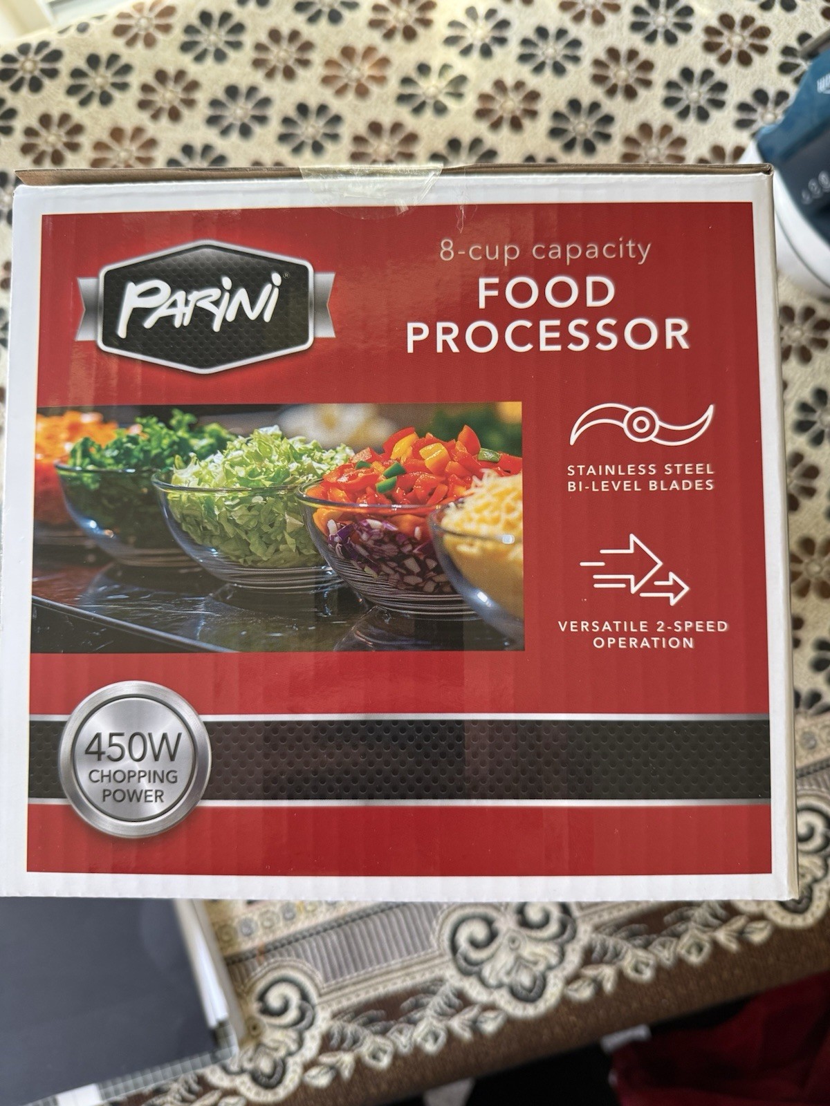Parini 8-Cup Food Processor 450W 2-Speed Pulse BPA-Free Glass Bowl Stainless