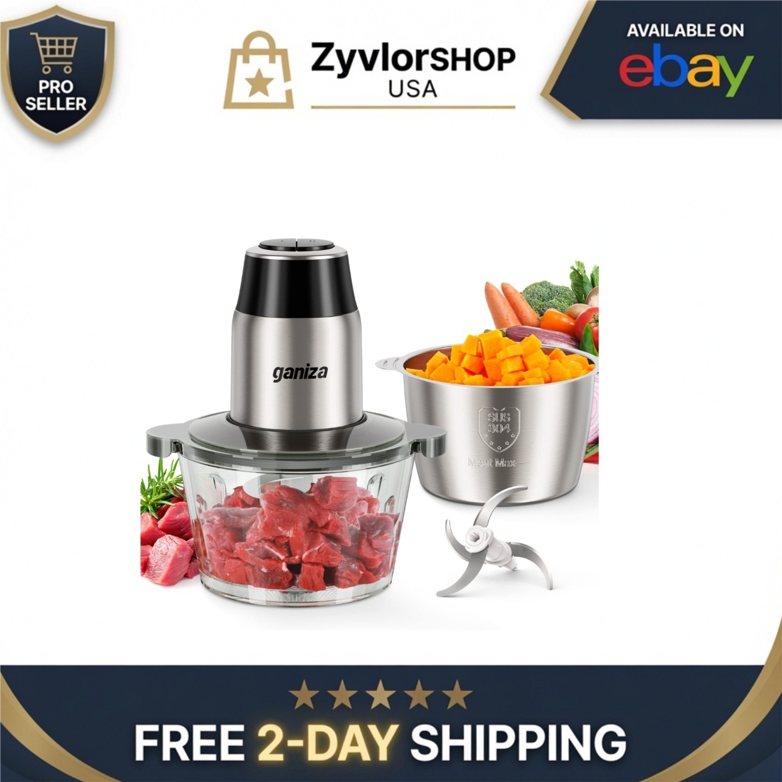 Ganiza Food Processor 450W 2-Speed Meat Grinder with 2 Bowls
