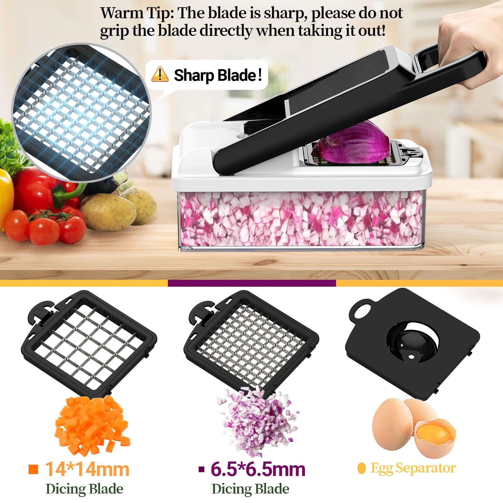 StoreHappily 12-in-1 Vegetable Chopper, 7 Blades Veggie Chopper Large, Black
