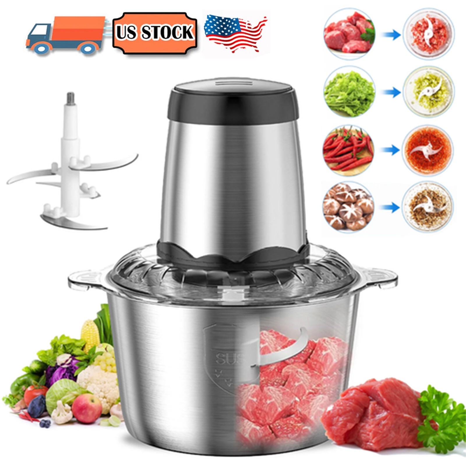 300W Electric Food Vege Chopper Food Processor Kitchen Meat Grinder Mixer 2L
