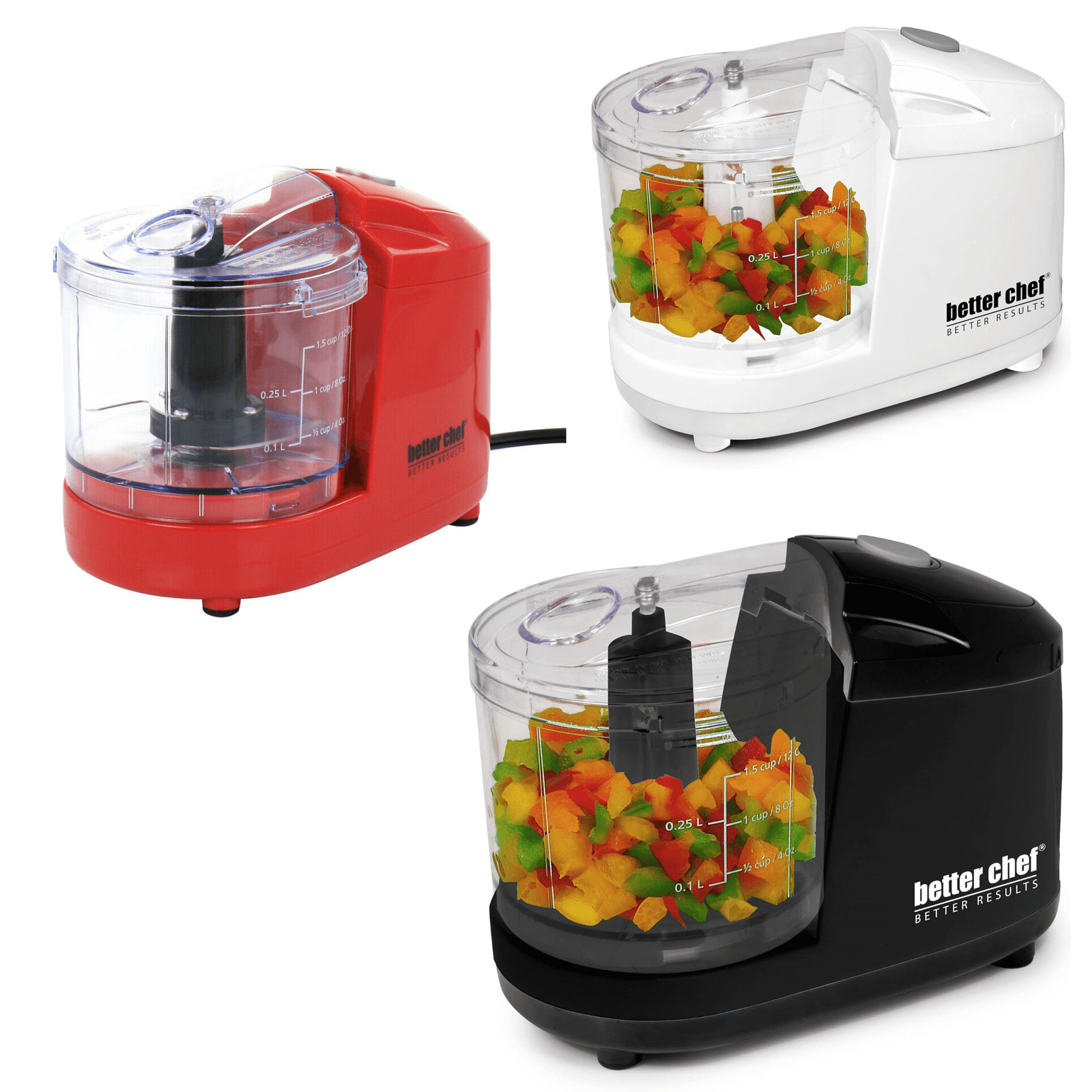 Better Chef 1.5-Cup Mini Chopper Food Processor w Detachable Bowl, Lid & Blade