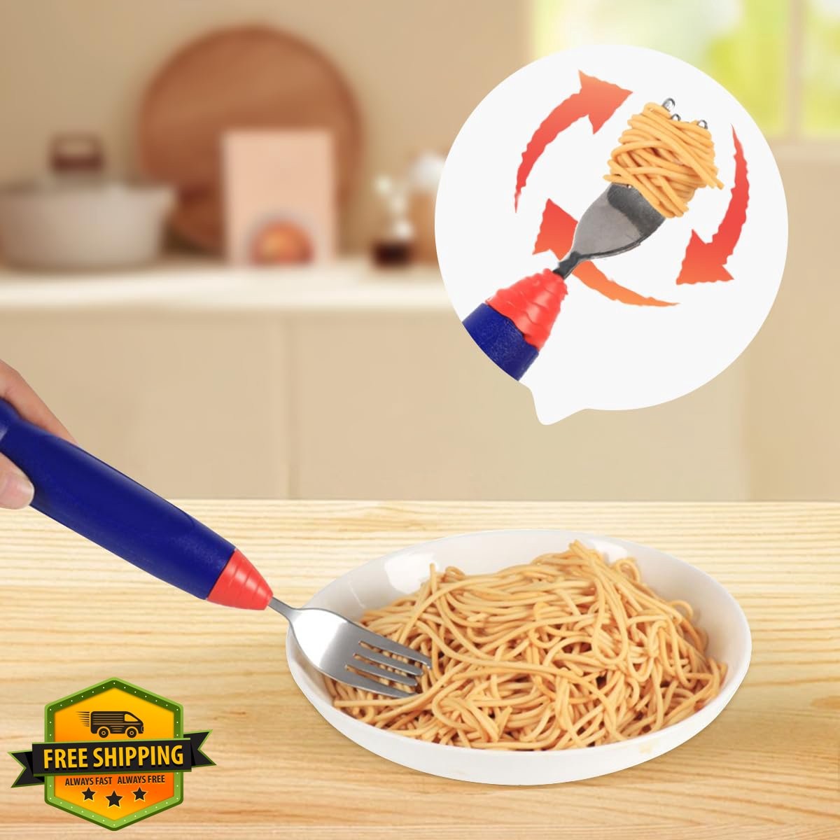 Electric Twirling Fork Spaghetti Noodles Blue