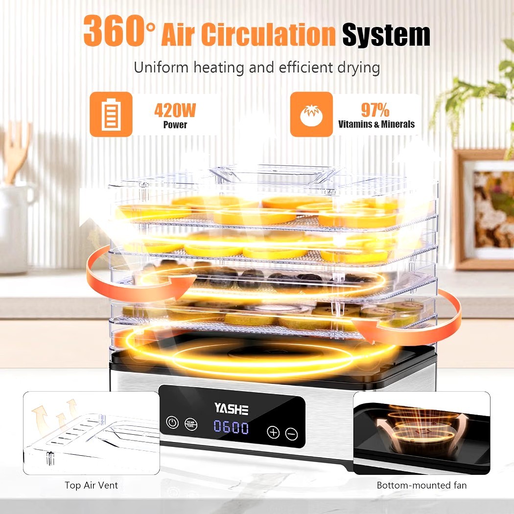 YASHE FD-1019 Food Dehydrator 5 Tray Electric Fruit Jerky Dryer Open Box
