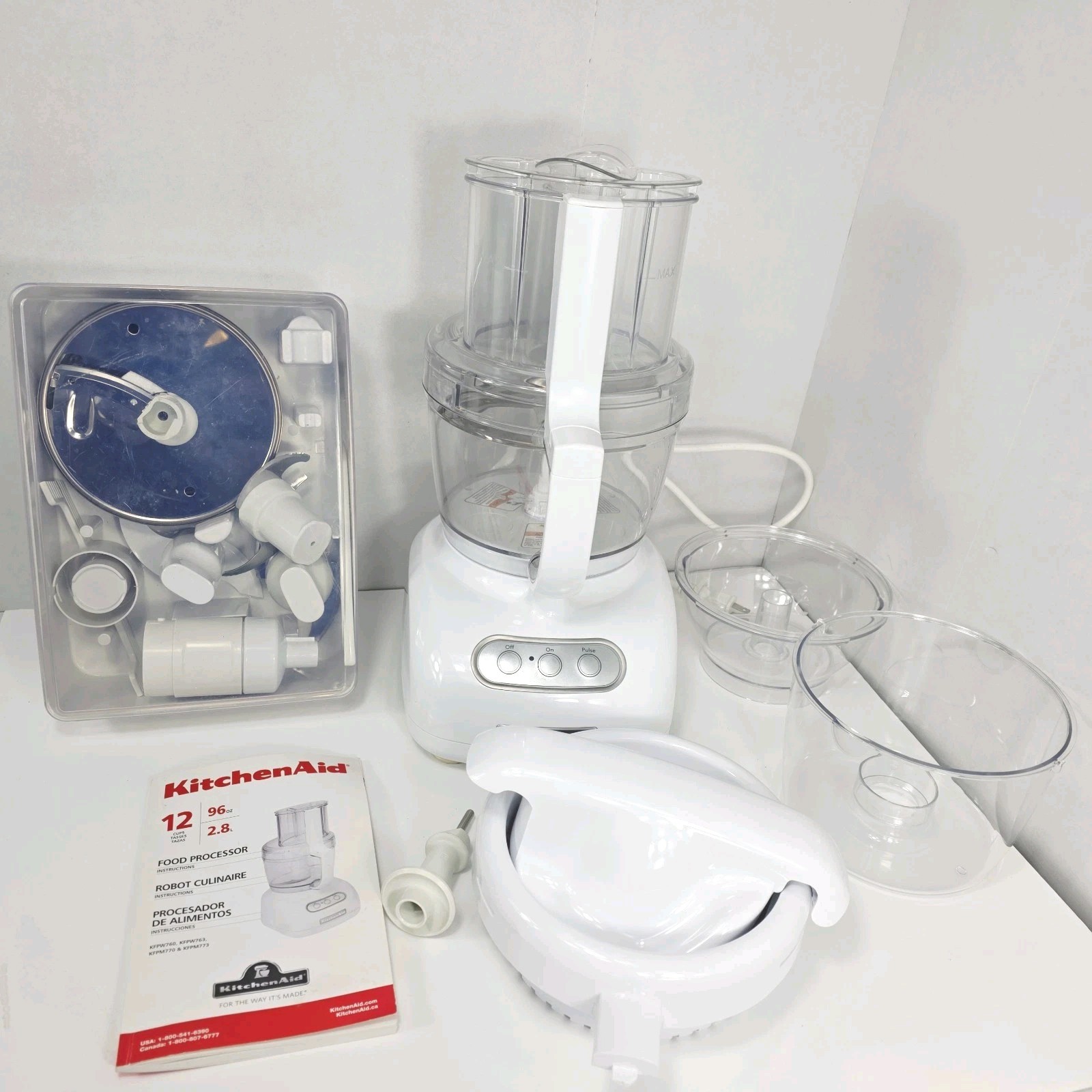 KitchenAid 12 Cup Food Processor White W/ Accessories & 4-Cup Bowl KFP760WH3