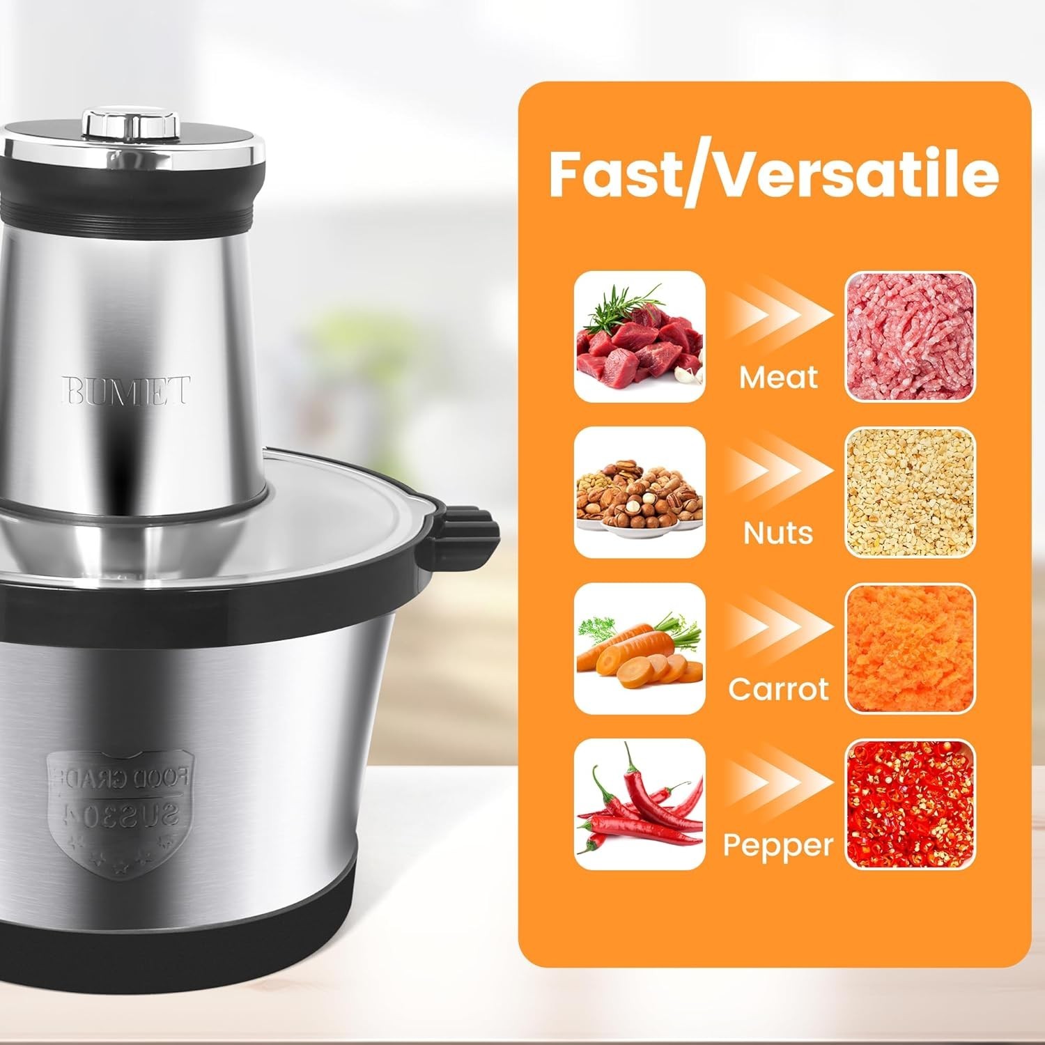 16 Cup 850W Electric Food Processor Steel Bowl LED Timer 6 Edge Blade