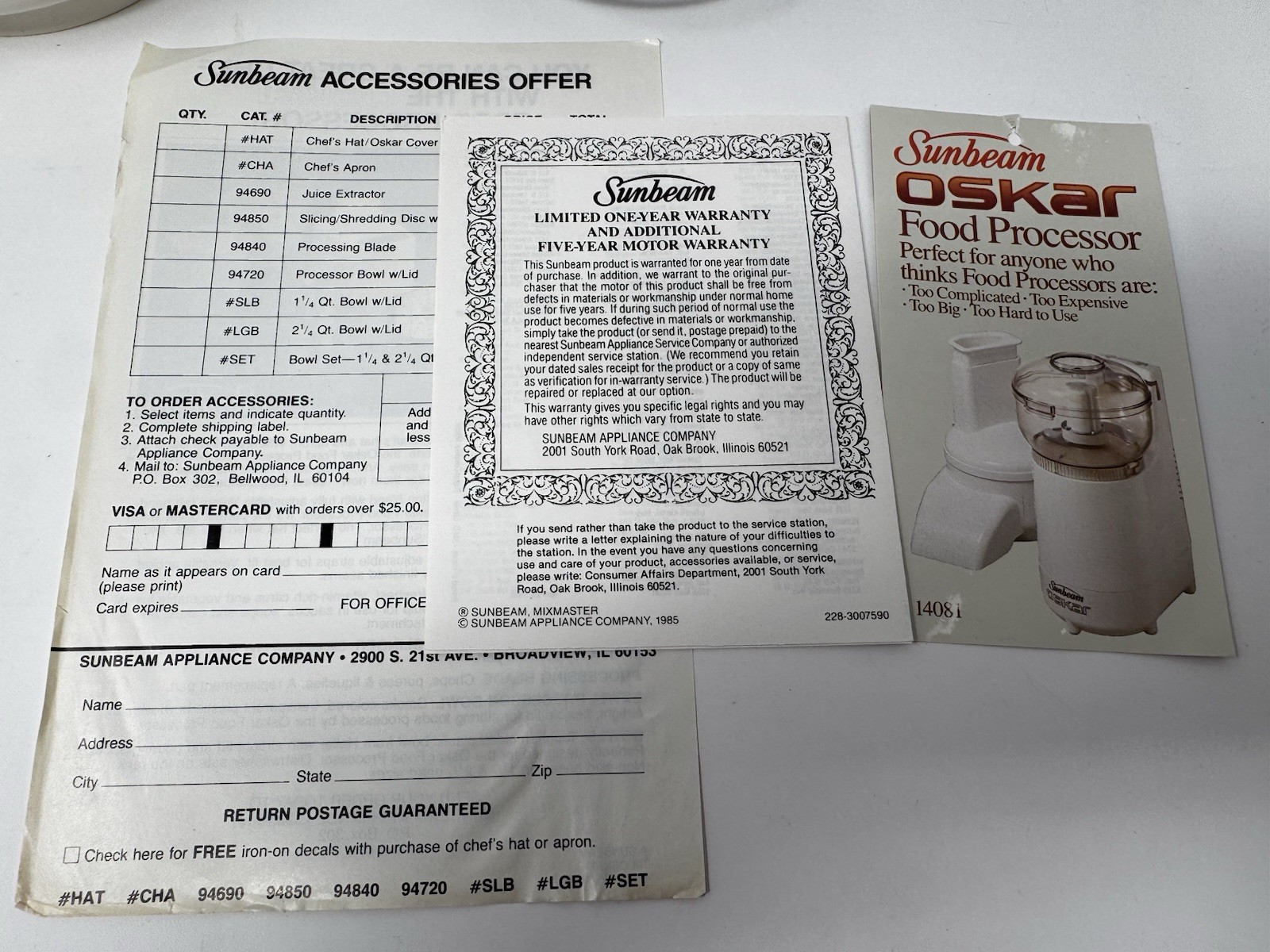 Sunbeam Oskar 14081 Food Processor Complete w/ Manual & Attachments (See Video)