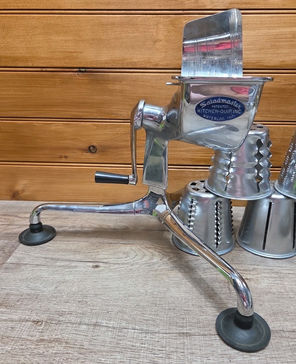 Saladmaster Food Processor With Stand And 5 Cone Attachments & Shield As Shown