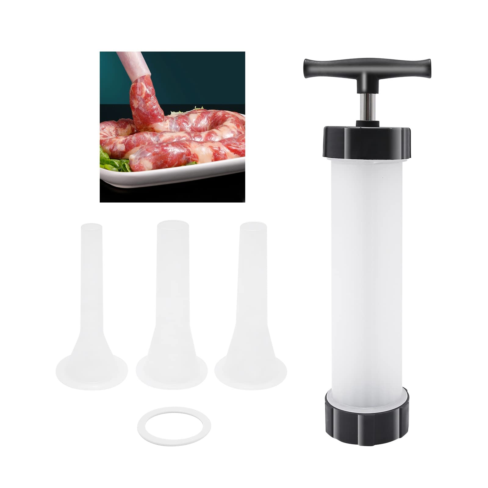 Hoypeyfiy Homemade Sausage Maker Kitchen Stuffer push type, White