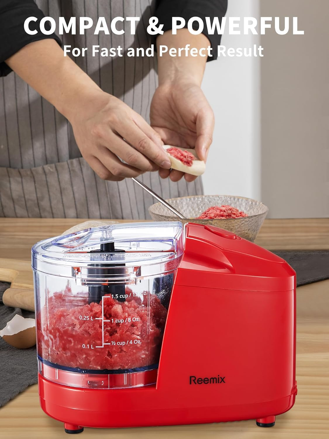 1.5-Cup One-Touch Electric Food Chopper, 100W Mini Food Processor Meat Grinder,