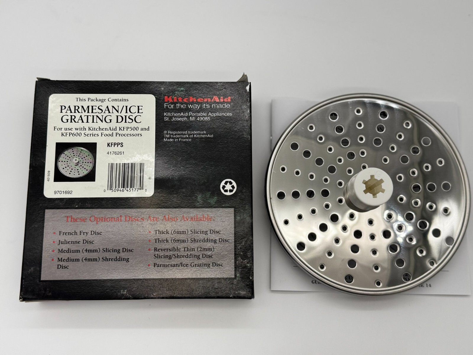 KITCHEN AID Food Processor PARMESAN/ICE GRATING DISC KFPPS Unused In Box