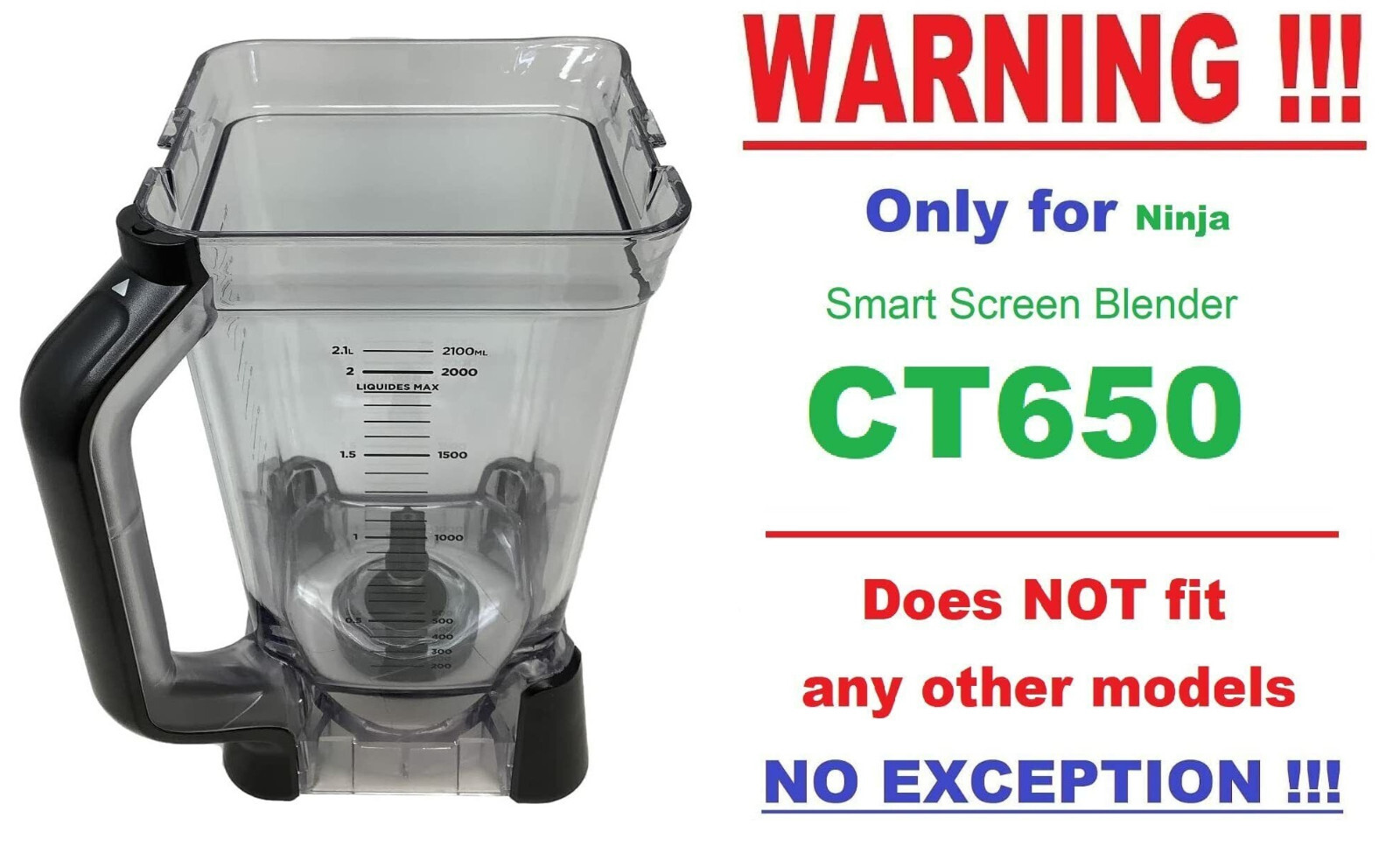 Ninja 72oz Pitcher (9 Cups) Jar Bowl Only for CT650 Smart Screen Blender – READ