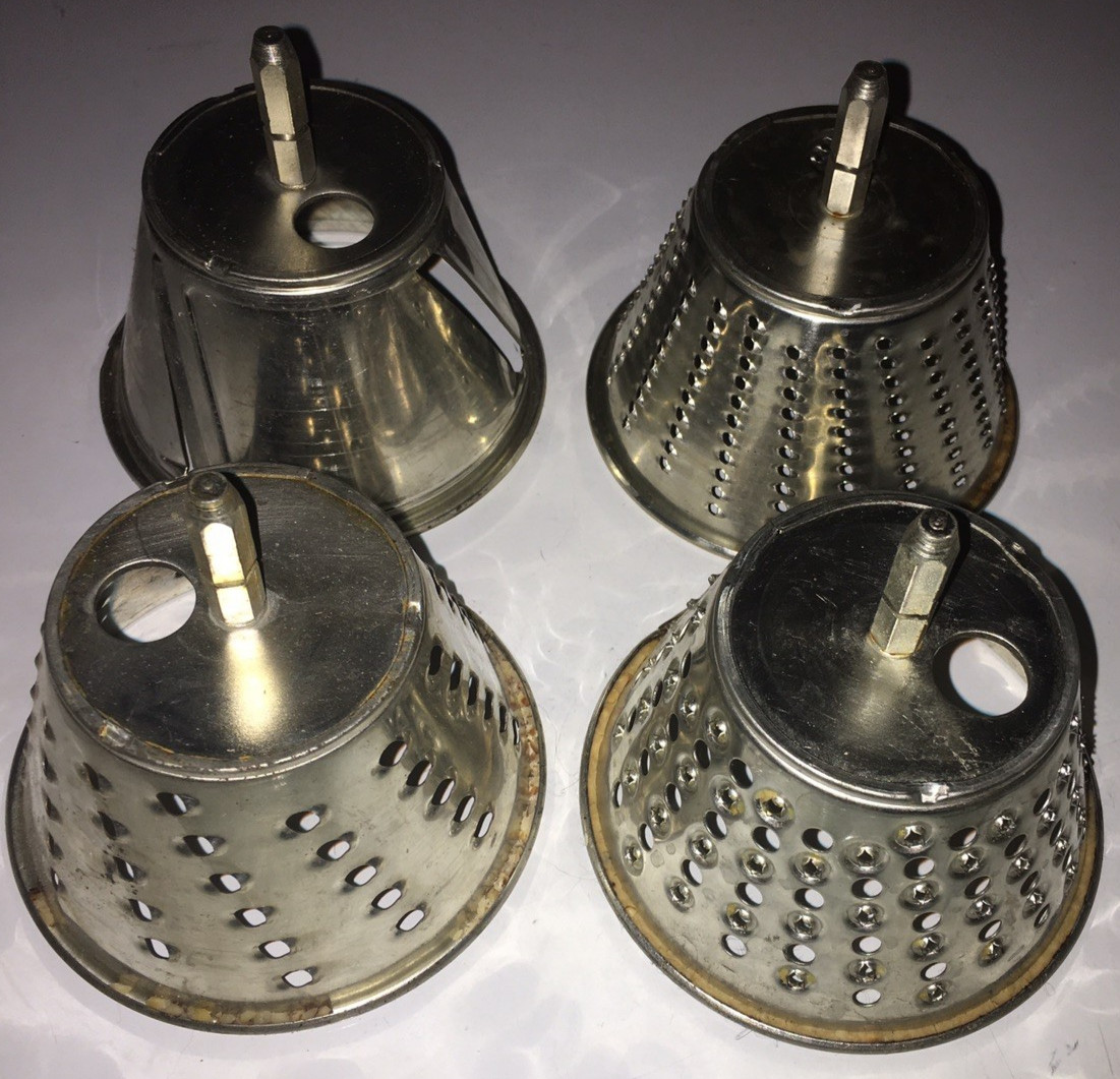Lot of 4 Moulinex Model 308 Charlotte Inserts Shredder, Grinder, Grater, Slicer