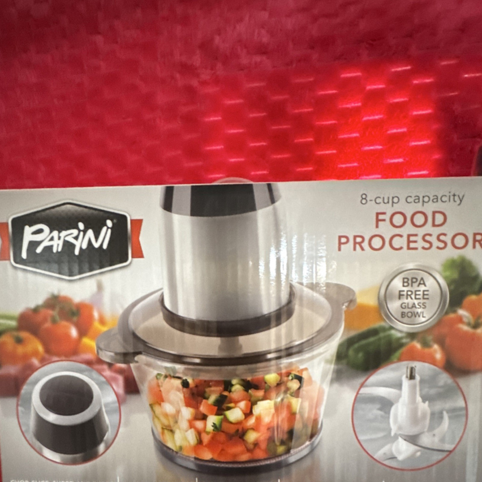 Parini 8-Cup Food Processor Glass Bowl Stainless Steel Blades BPA-Free 450W