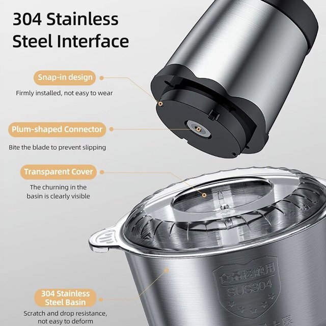 2L Electric Food Chopper Electric Stainless Steel Processor Meat Grinder Mixer