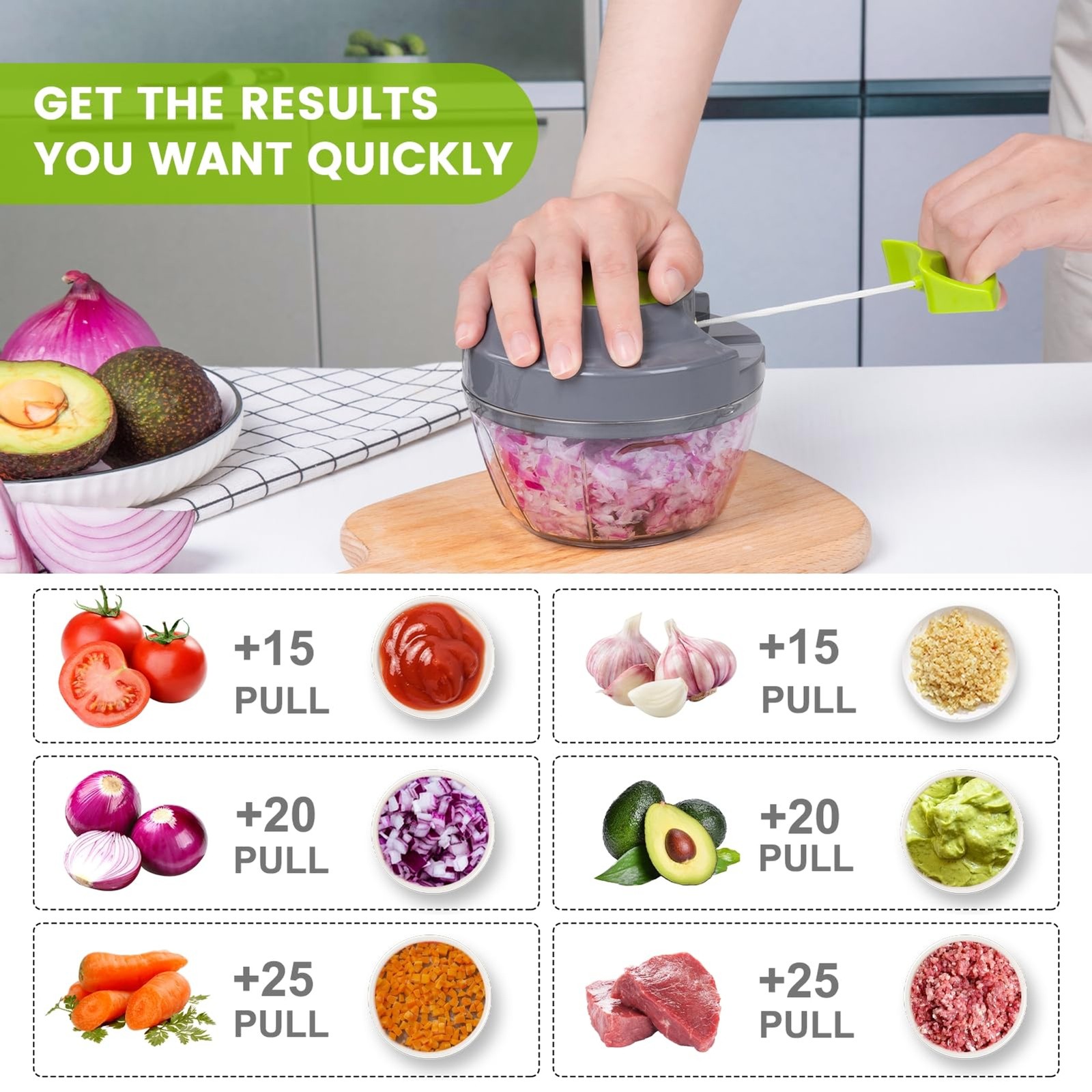 500ml Manual Food Processor Vegetable Chopper Hand Pull Garlic Mincer Onion