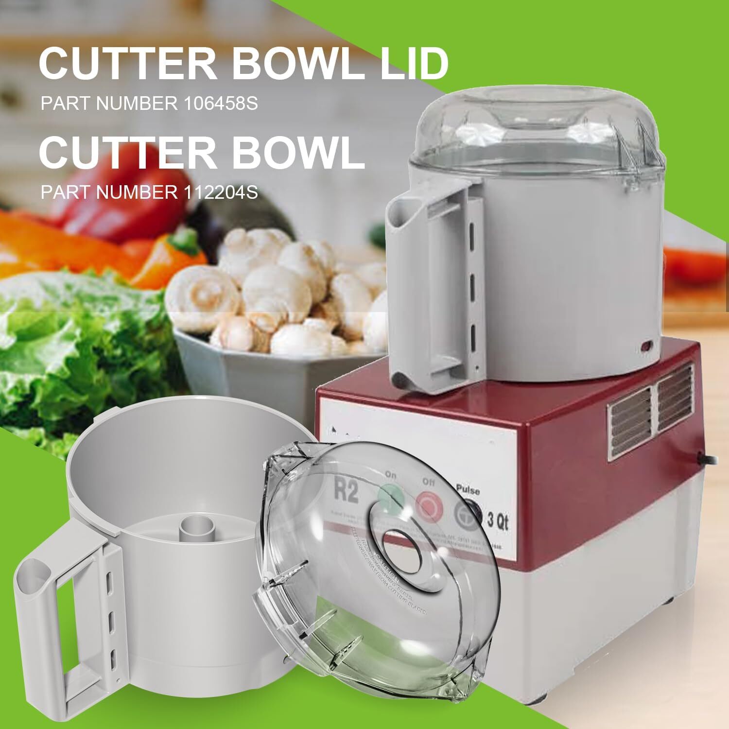 106458S Cutter Bowl Lid & 112204S Cutter Bowl for Robot Coupe R2 3L Gb R2 DICE