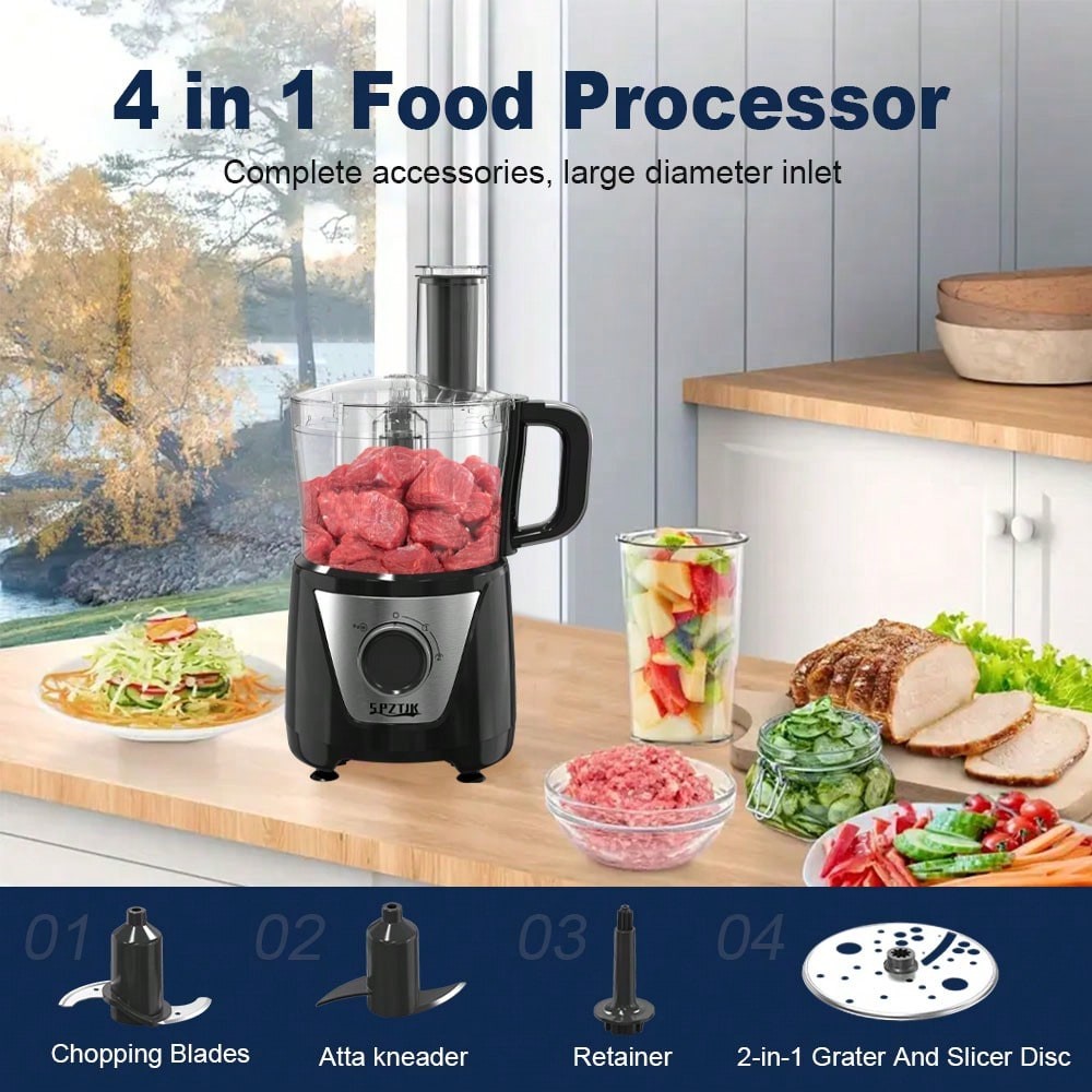 12-Cup 600W 11-Speed 4-in-1 Food Processor, Auto Clean & Timer, Stainless Steel