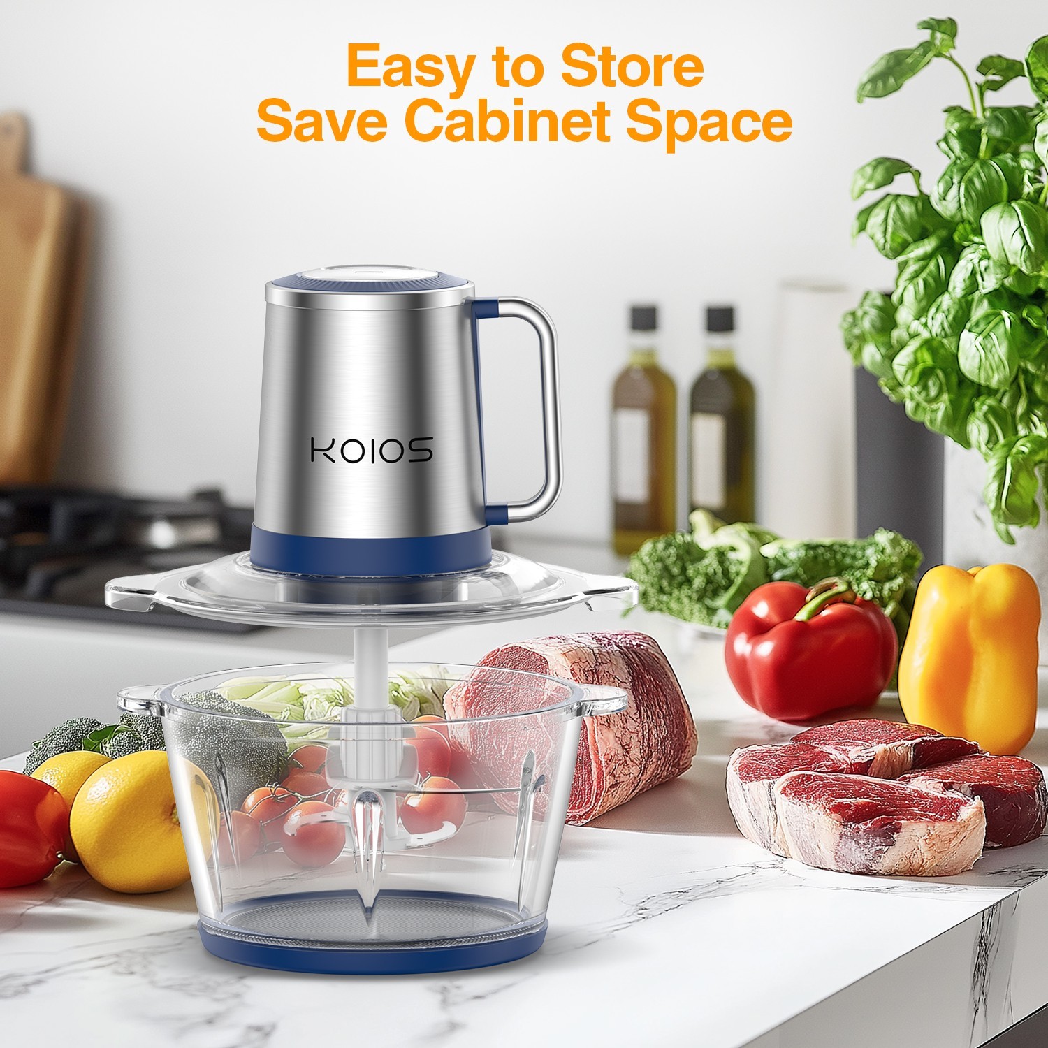KOIOS Electric Food Chopper Processor Meat Grinder Mixer Glass Clear Bowl