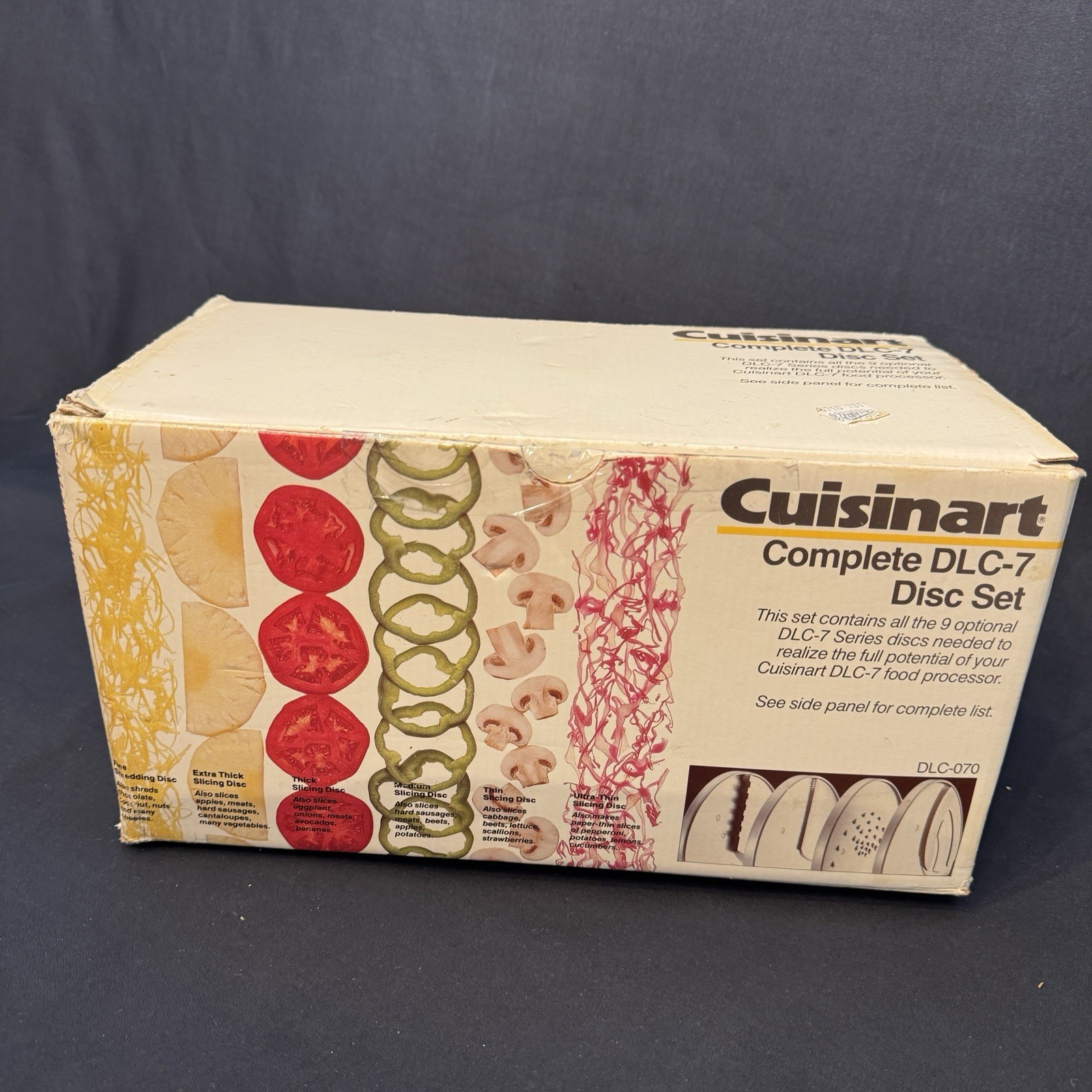 Complete Set of 9 Cuisinart DLC-7 Discs w/ original Box DLC-070 + 1 Extra Blade