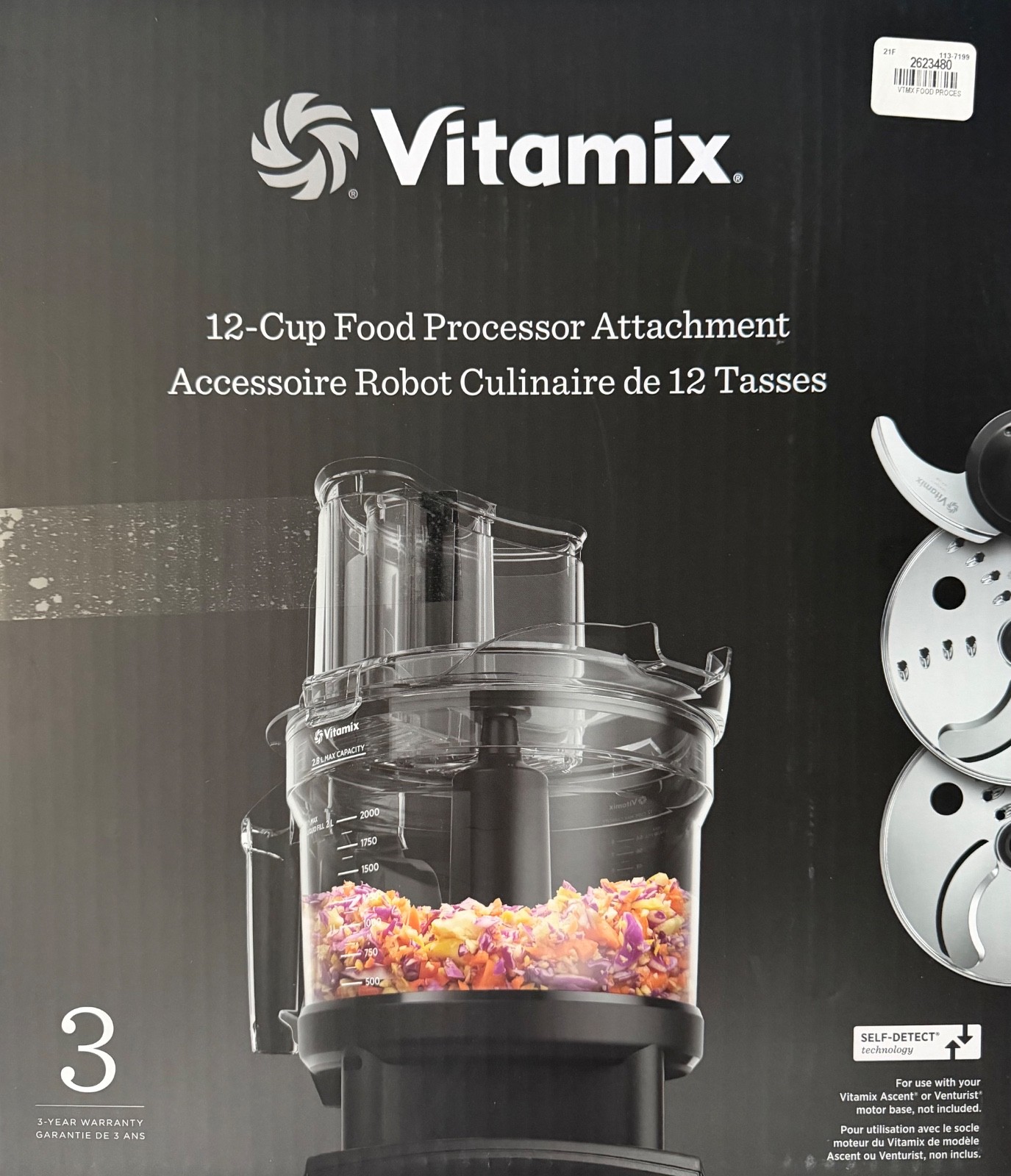 Vitamix 12-Cup Food Processor Attachment Self Detect, BPA-Free, W/Blades NIB NEW