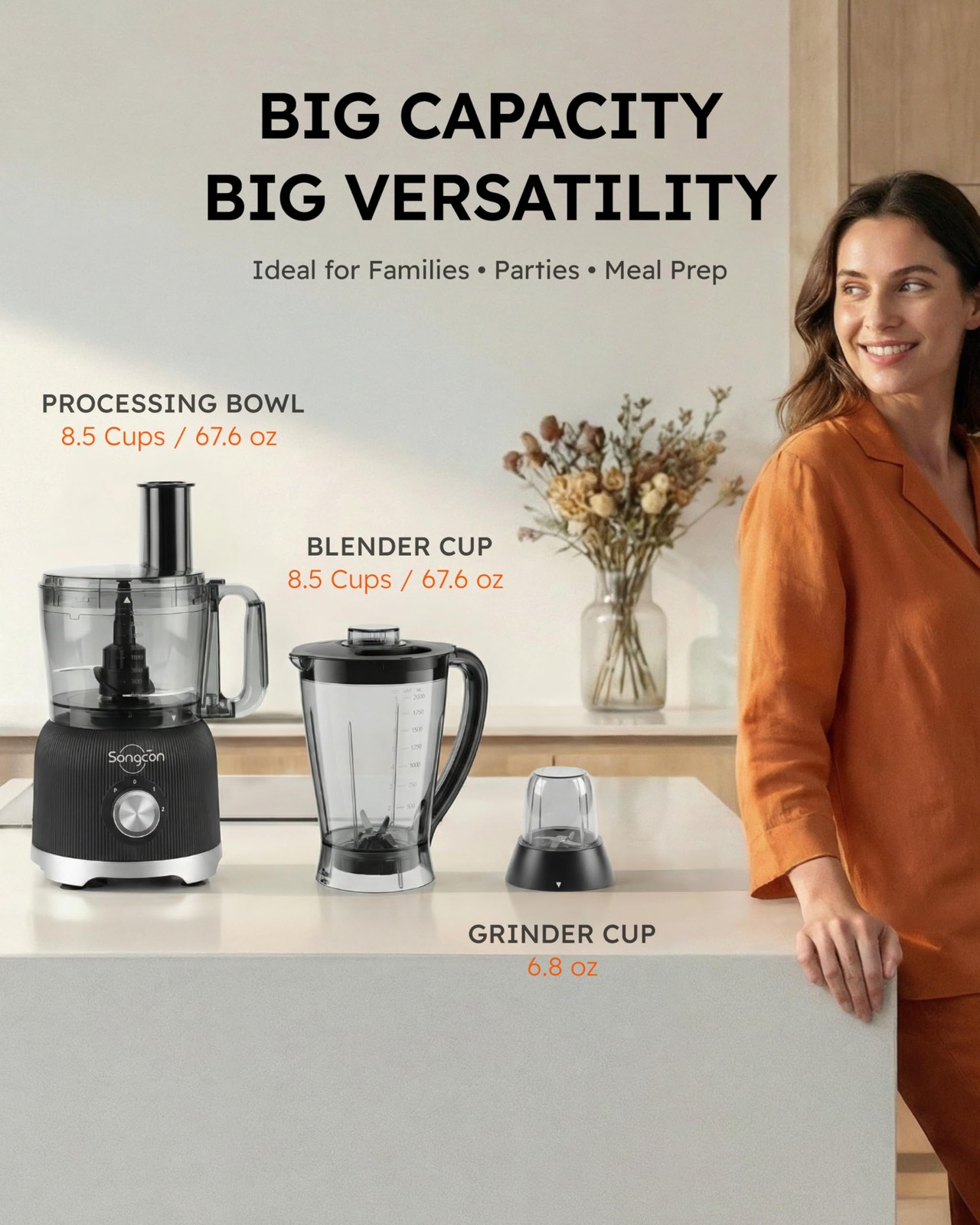 Smoothie Blender and Food Processor Combo for Kitchen, 600W Vegetable Chopper…