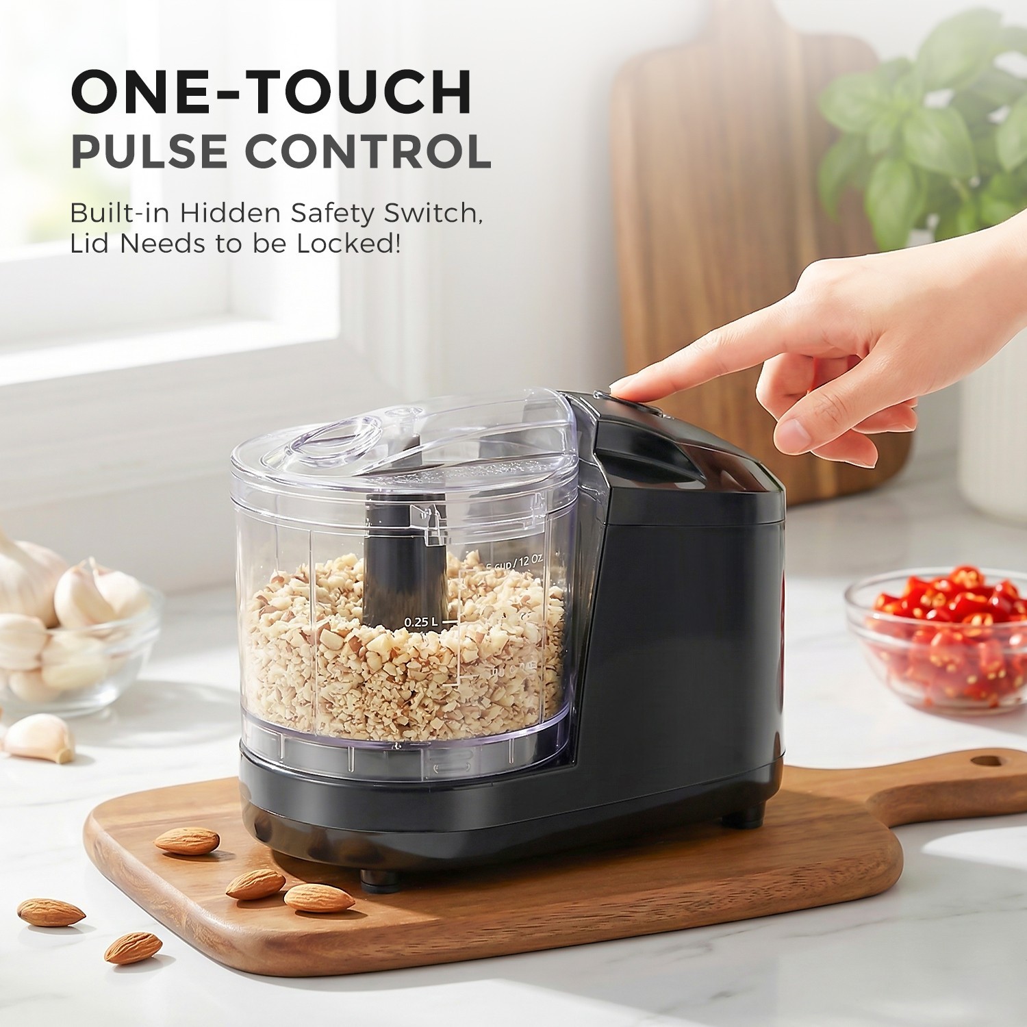 1.5-Cup Electric Food Chopper, 100W Mini Processor, Stainless Steel Blade