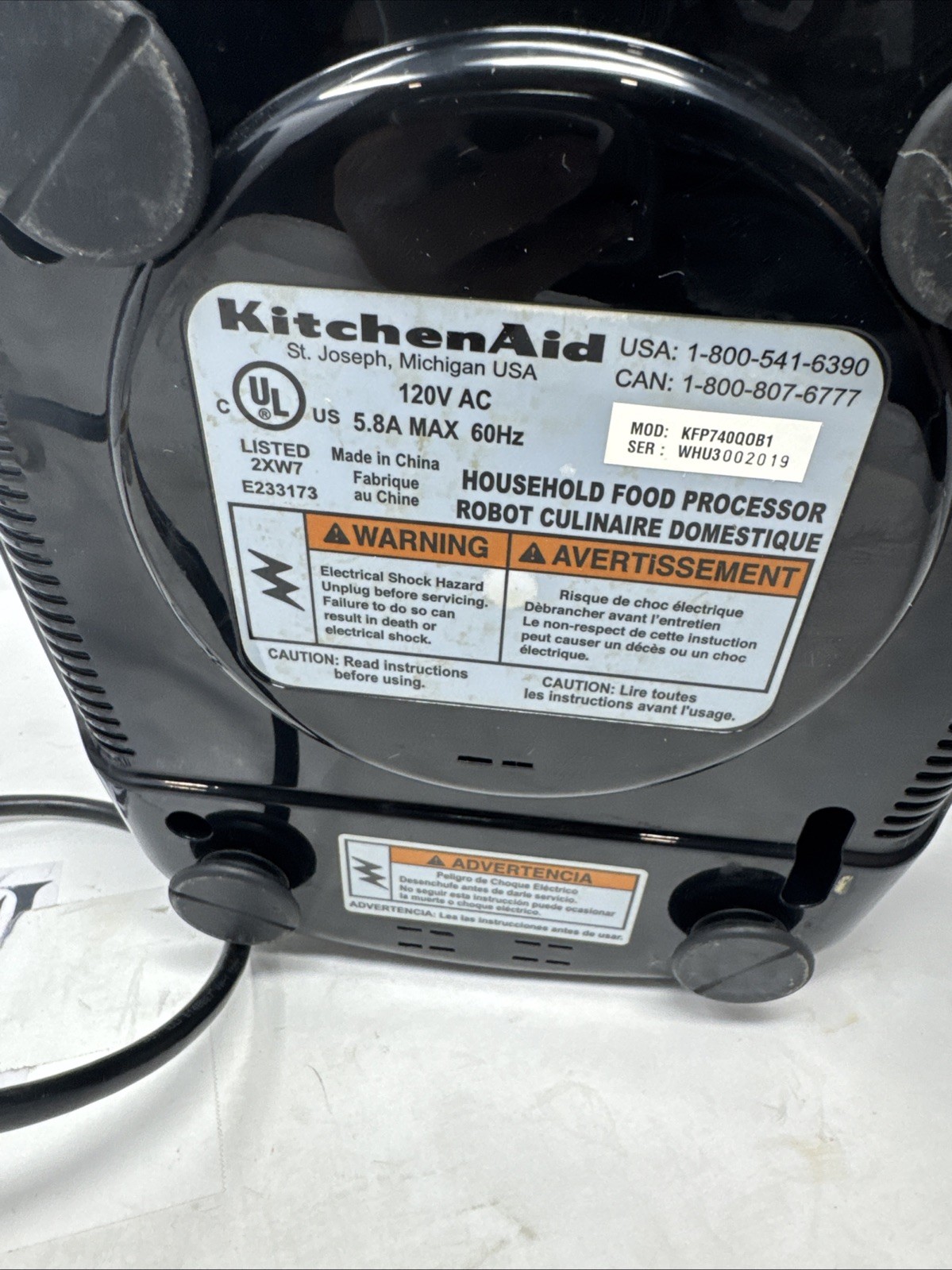 Kitchenaid Food Processor 9 Cup 72oz KFP740Black with all Accessories – Not Used