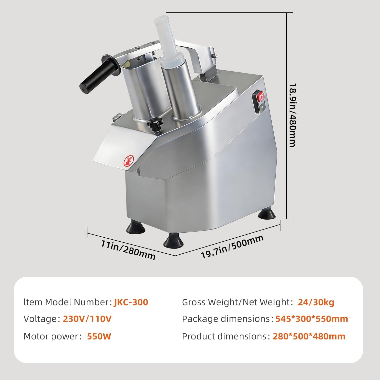 Commercial Food Processor 550W, 2 Feeding Holes Electric Vegetable Slicer Shredd