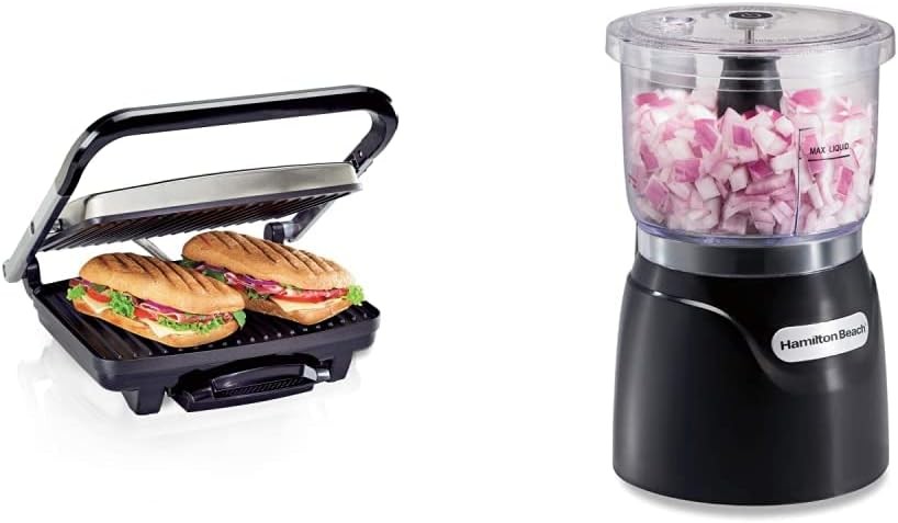 25410c Panini Press & Indoor Grill Chrome/Black & Electric Vegetable Chopper &