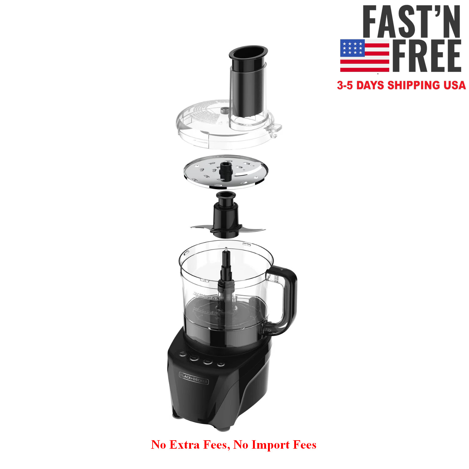 BLACK+DECKER 8 Cup Food Processor 850W 2 Speed Pulse Chop Slice Shred, NEW USA