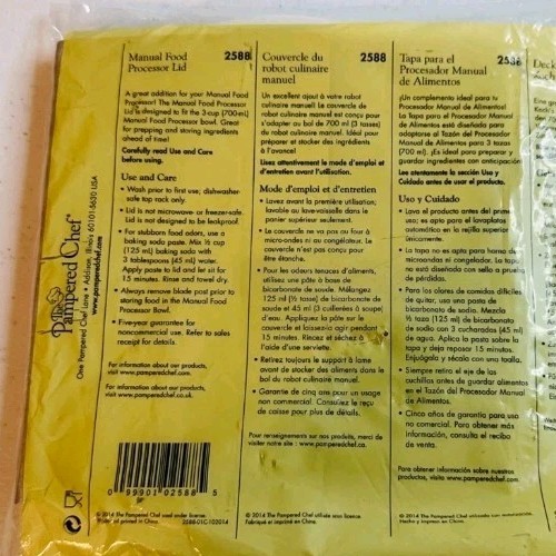 NEW Sealed LID ONLY for The Pampered Chef 3-Cup Manual Food Processor #2588