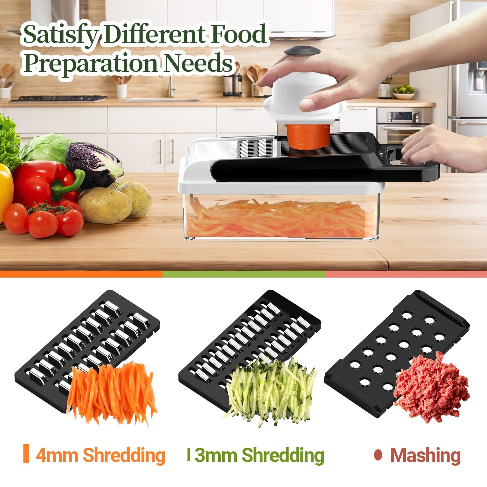 StoreHappily 12-in-1 Vegetable Chopper, 7 Blades Veggie Chopper Large, Black
