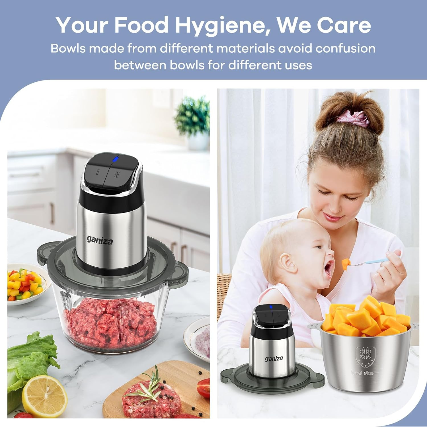 Food Processor, 2-Speed Food Chopper Meat Grinder with 8 Cup Stainless Steel & 8