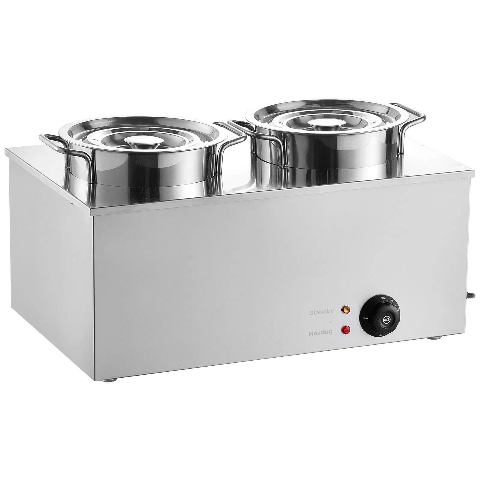 Electric Soup Warmer Two 6.34QT Stainless Steel Round Pot with 86~185 Fahrenheit