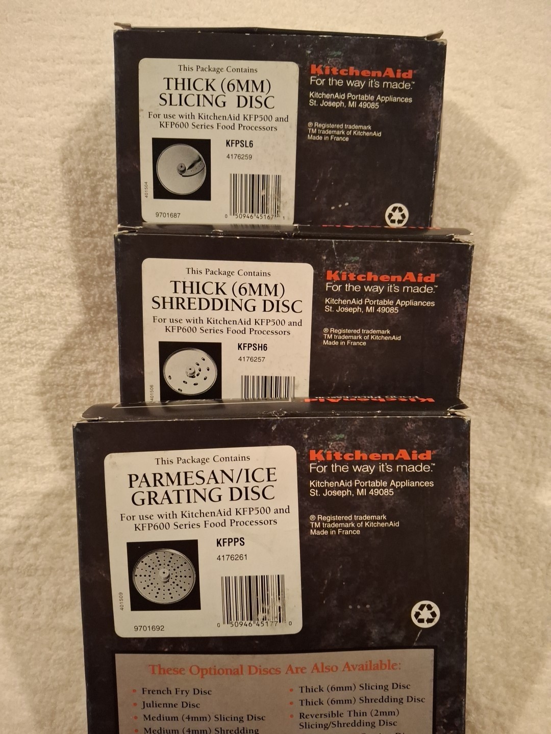 Kitchen Aid Food Processor KFPSL6 KFPSH6&KFPPS Disc Blade lot of 3