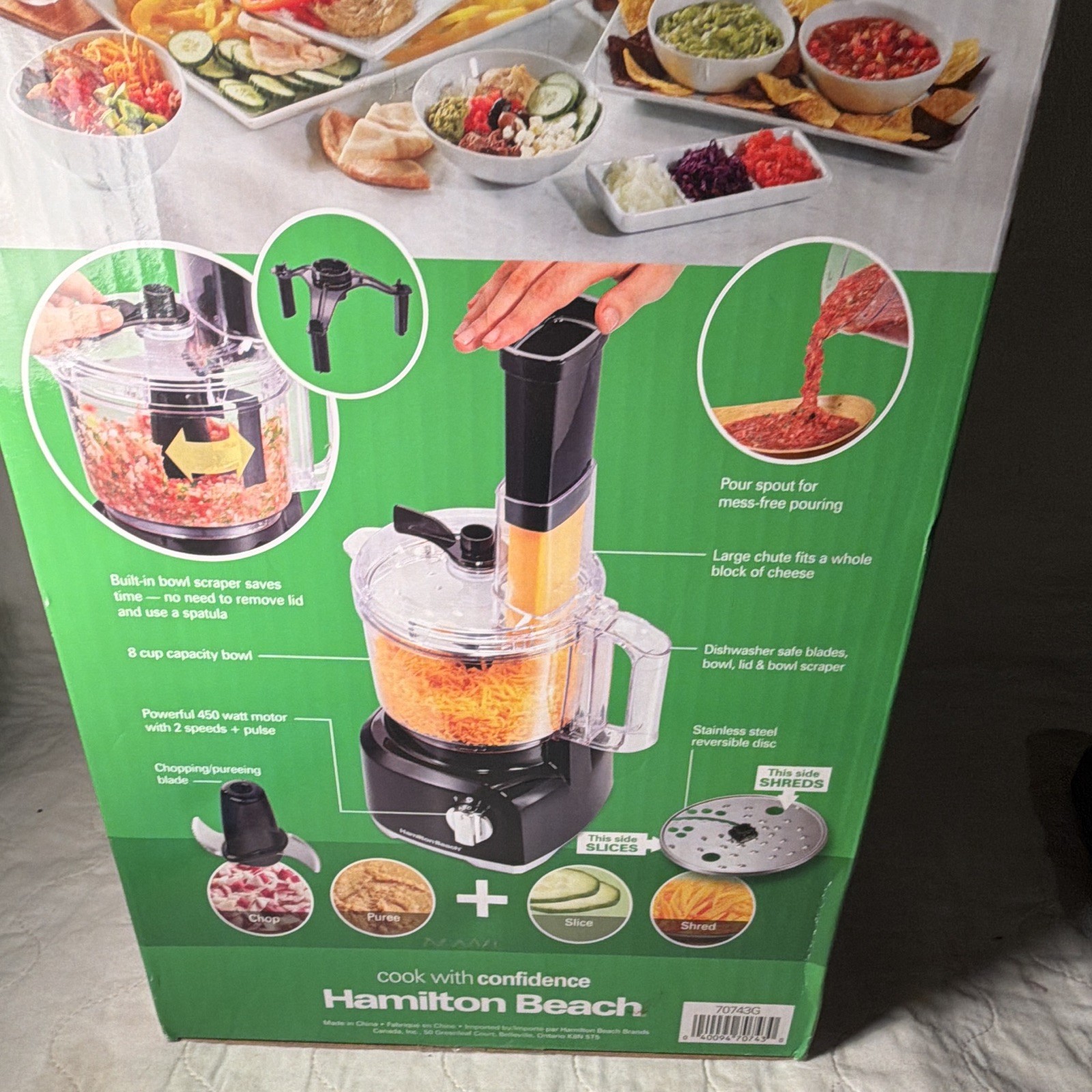 Hamilton Beach 70743G 8-Cup 450W Food Processor Black Pulse Slice Shred #1925