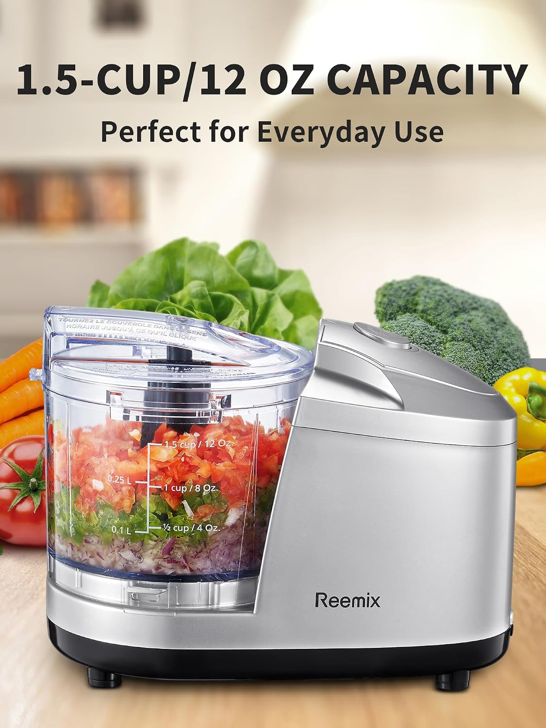 1.5-Cup One-Touch Electric Food Chopper, 100W Mini Food Processor Meat Grinder,