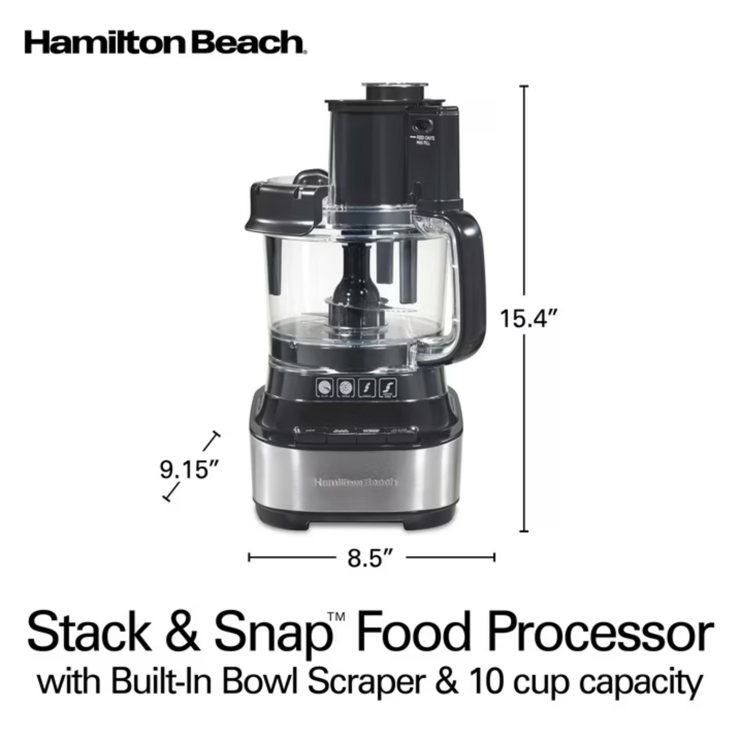 Hamilton Beach 10 Cup Food Processor Stack Snap Design Large Chute Black