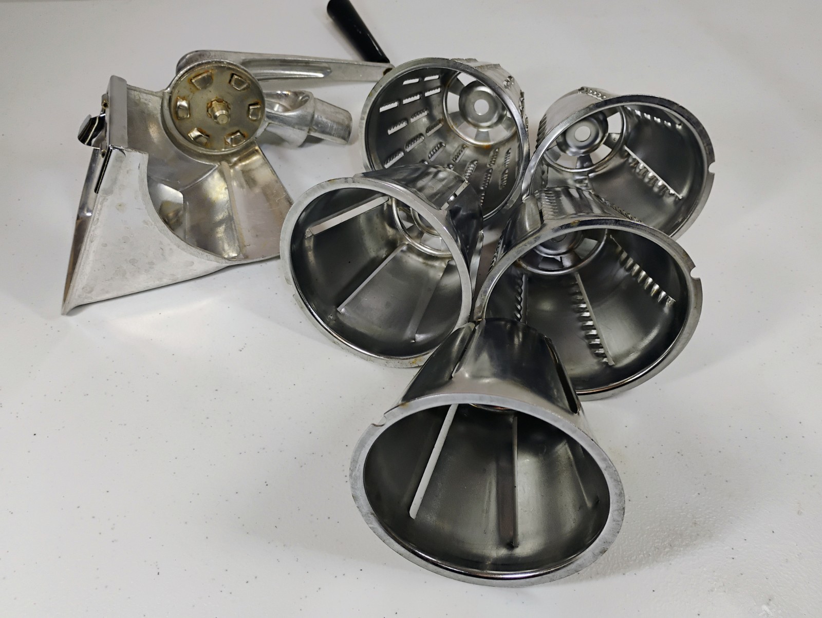Vintage Hand Crank Food Processor With 5 Cones NO BASE