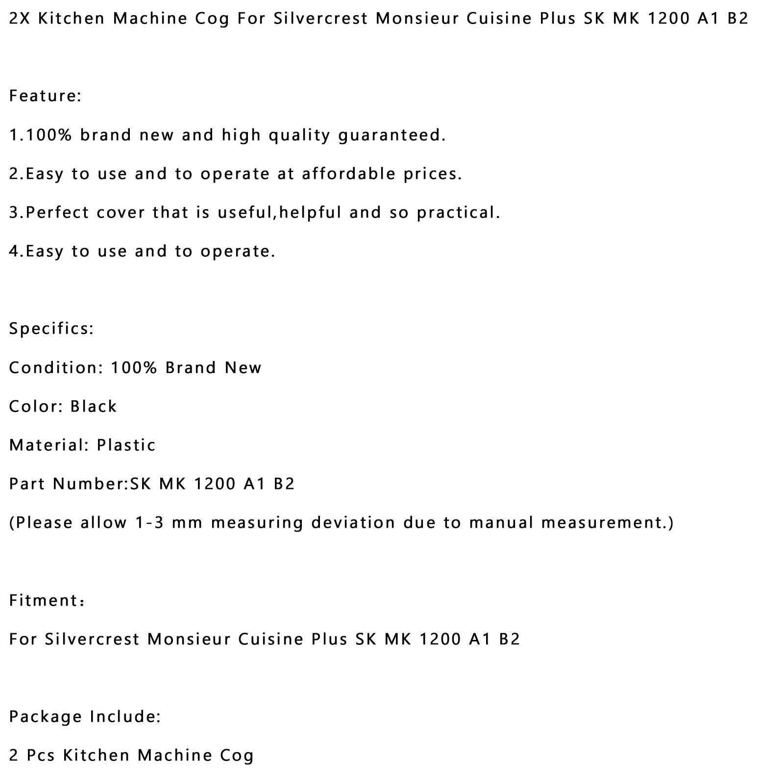 2X Kitchen Machine Cog For Silvercrest Monsieur Cuisine Plus SK MK 1200 B9